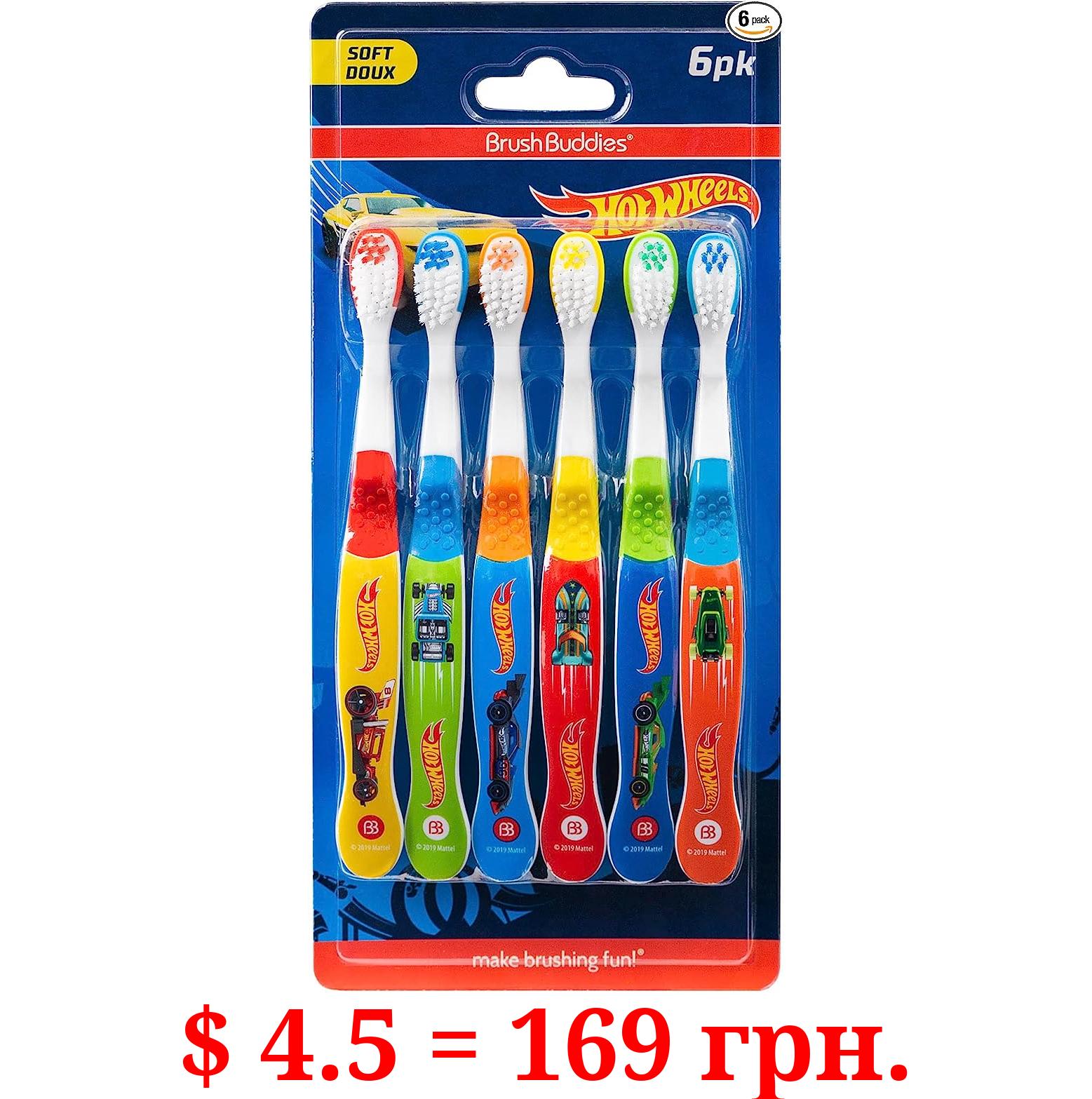 Brush Buddies Hot Wheels Toothbrush for Kids, Kids Toothbrushes, Toothbrush Pack, Soft Bristle Toothbrushes for Kids, Toddler Toothbrush Ages 2-4, 6PK