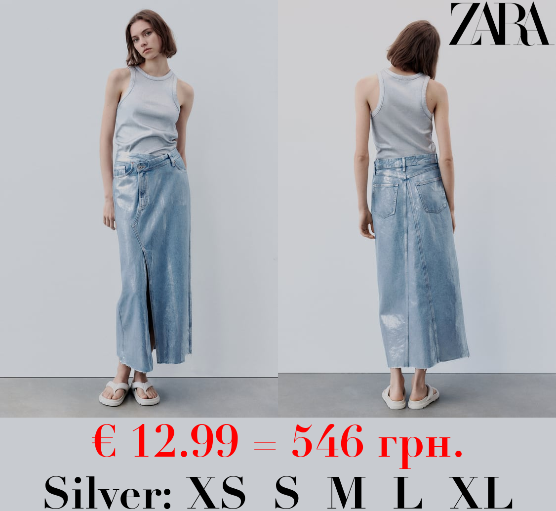 TRF ASYMMETRIC DENIM METALLIC SKIRT