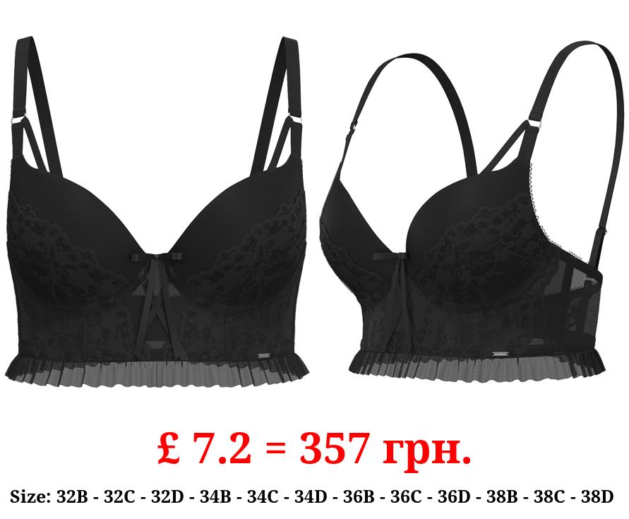 Entice Black 2 Sizes Bigger Lace Longline Padded Bra