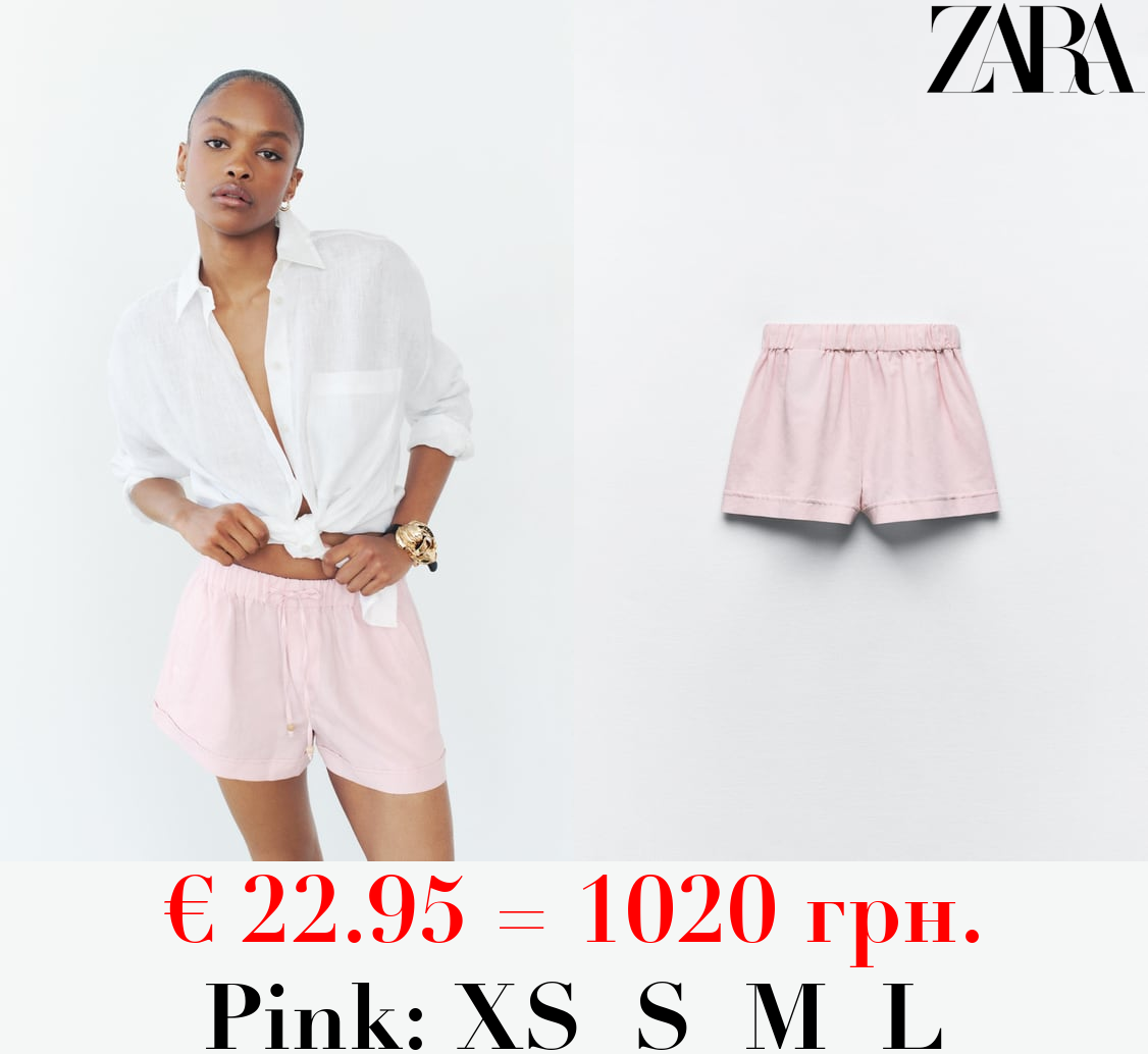 LINEN BLEND MID-RISE BERMUDA SHORTS