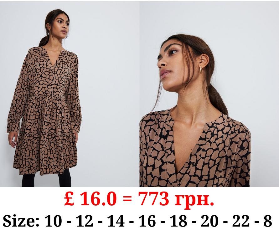 Brown Patterned Tiered Mini Dress