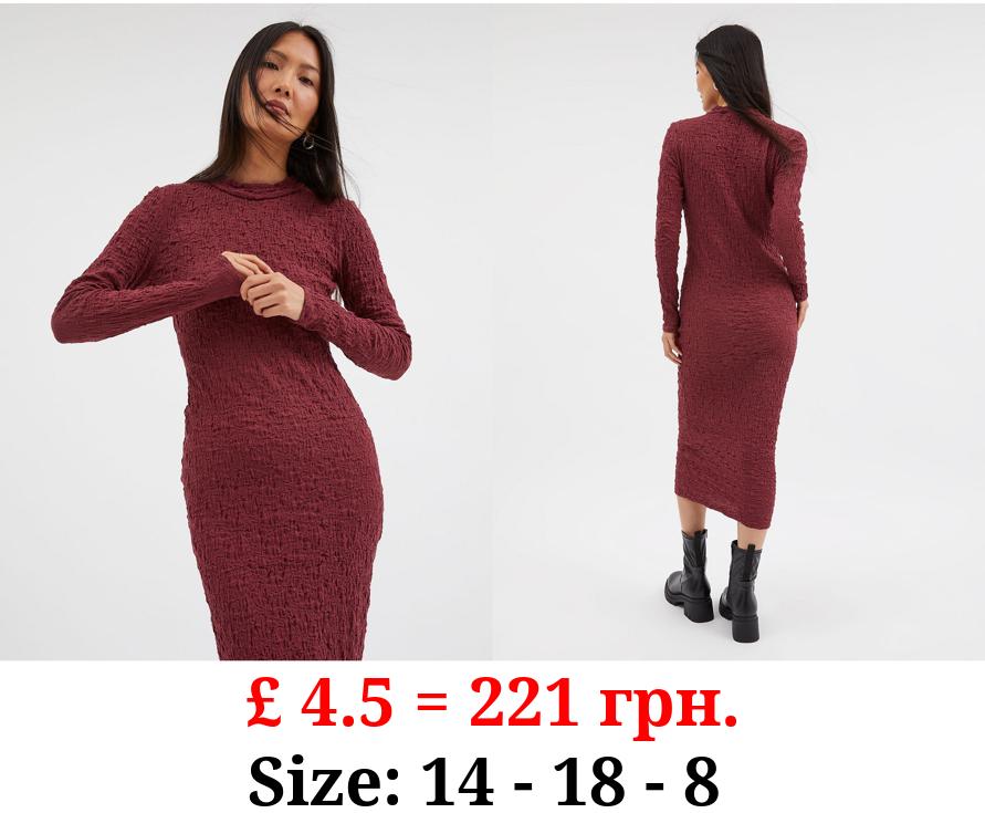 Burgundy Textured Midi Bodycon Dress