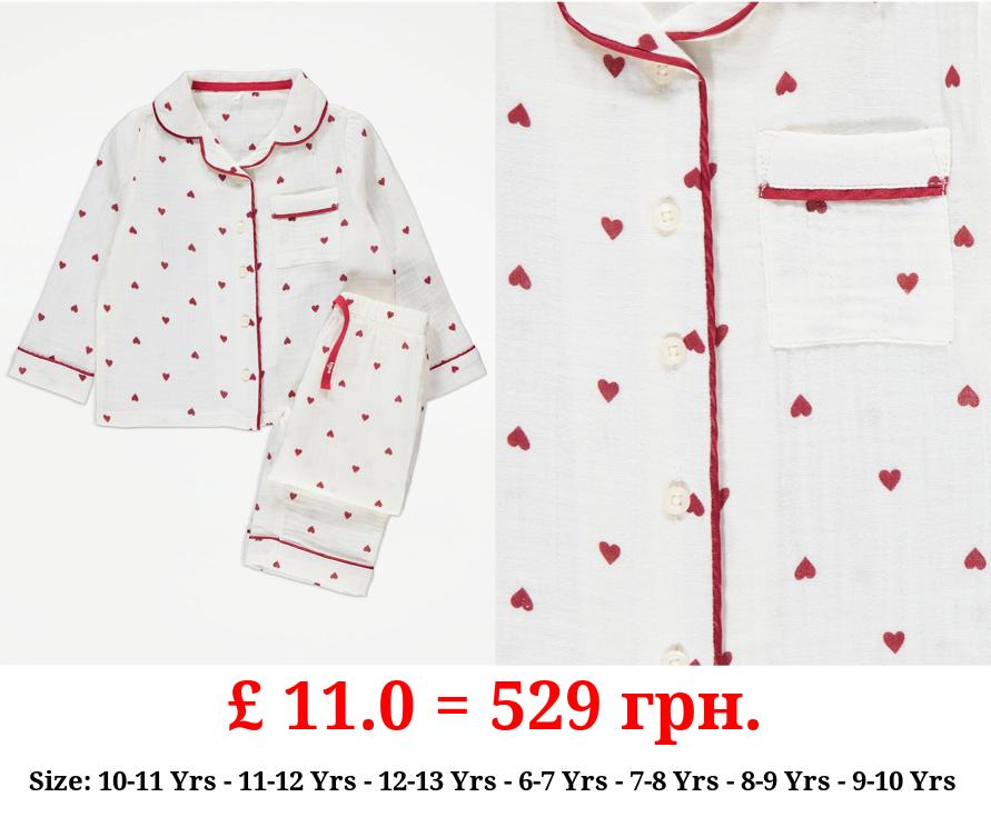 Cream Heart Matching Kids Valentines Shirt Pyjamas