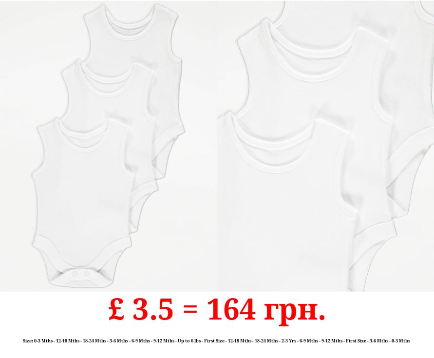 White Sleeveless Bodysuits 3 Pack
