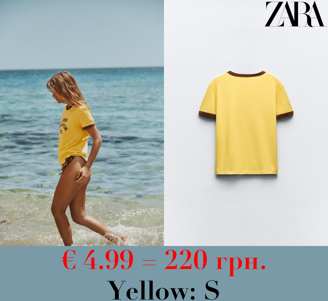 VARSITY T-SHIRT WITH CONTRAST RIBBED SLOGAN