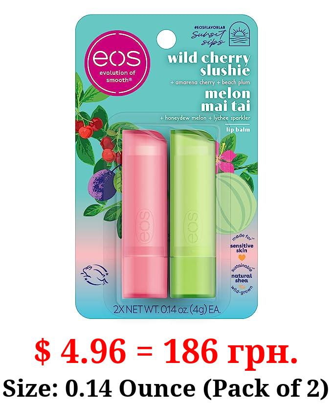 eos Sunset Sips Lip Balms- Melon Mai Tai & Wild Cherry Slushie, All-Day Moisture, Lip Care, 0.14 oz, 2-Pack