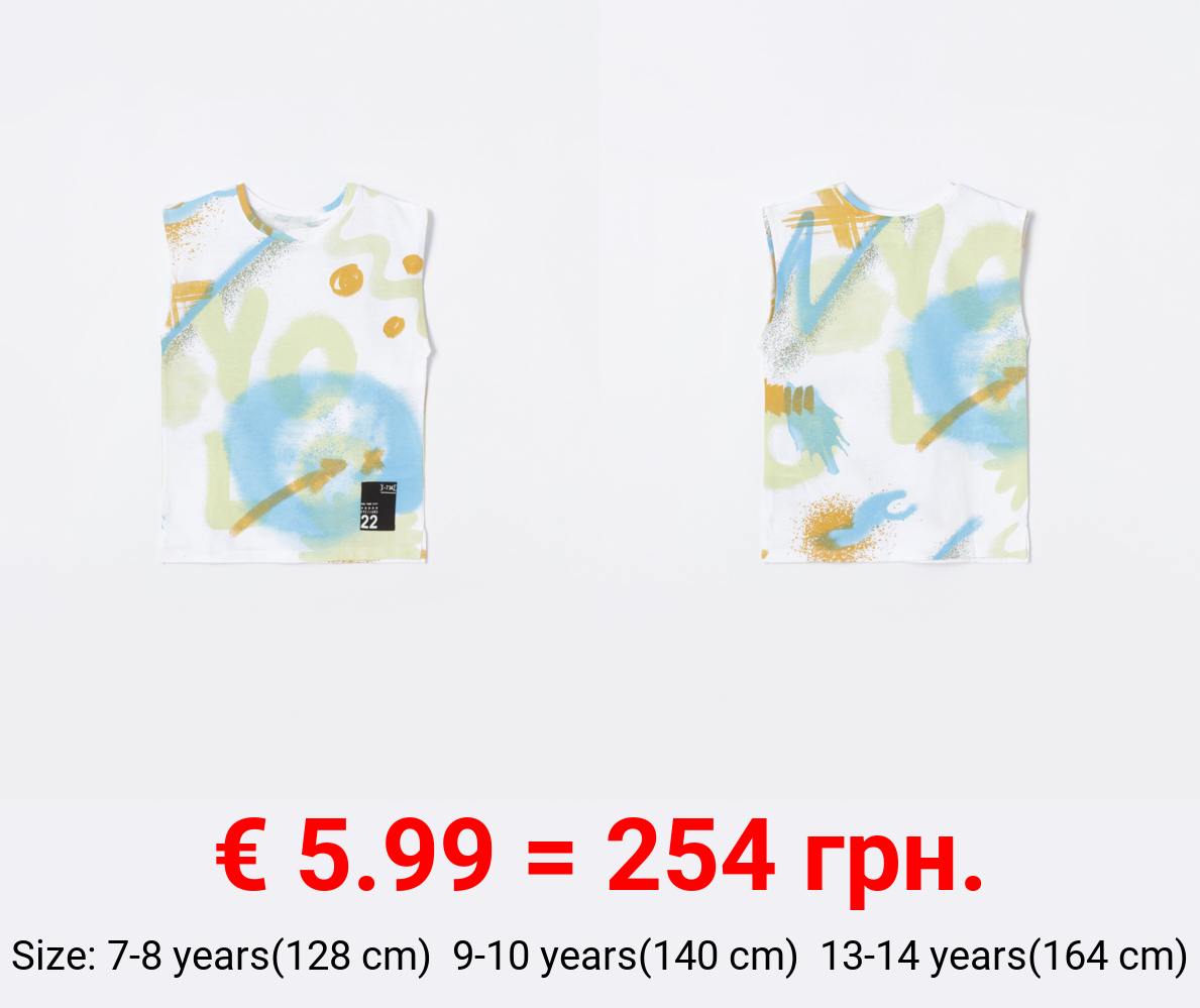Printed sleeveless T-shirt