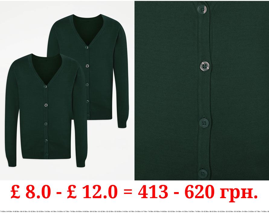 Bottle green Knitted Girls School Cardigan 2 Pack