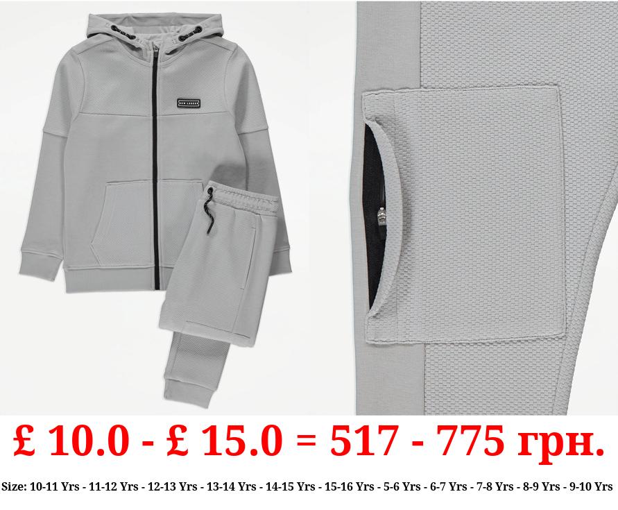 Grey Textured Zip Up Hoodie and Joggers Outfit