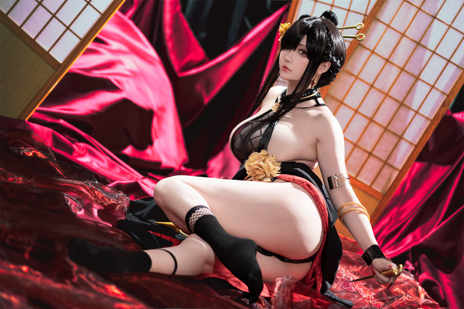 Cosplay 星之迟迟Hoshilily 圣诞节 约尔 同人和风战斗服 33
