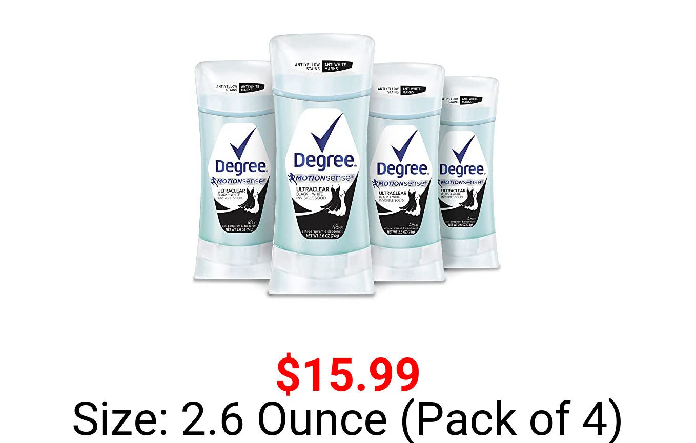 Degree UltraClear Antiperspirant for Women Protects from Deodorant Stains Black+White Deodorant for Women 2.6 oz 4 Count