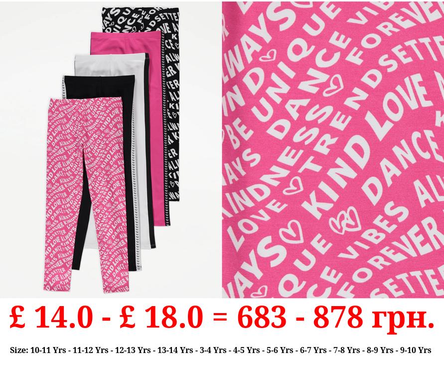 Love Always Slogan Leggings 5 Pack