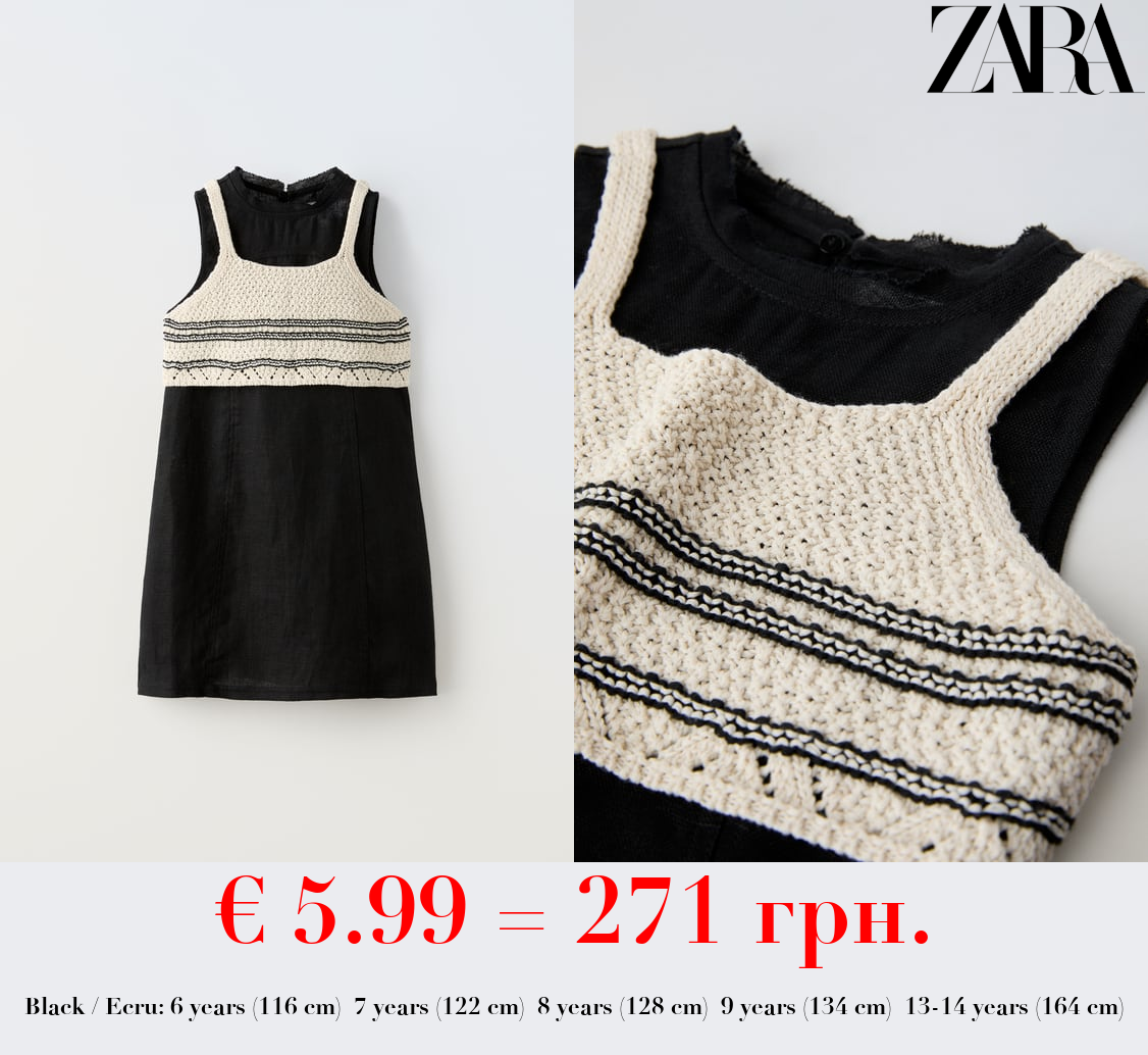 CROCHET CONTRAST LINEN DRESS