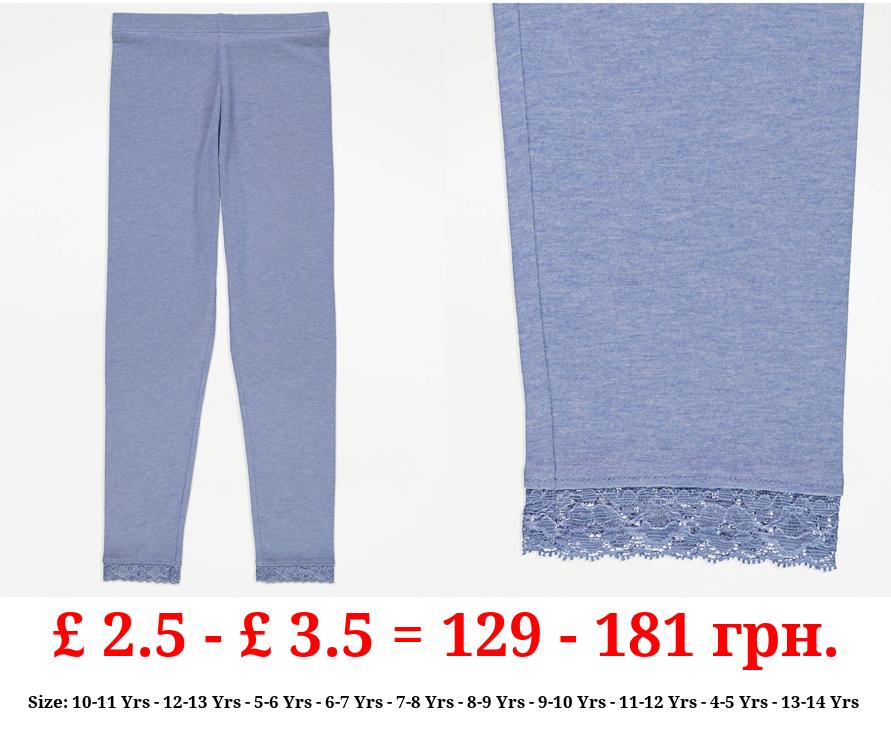 Blue Marl Lace Trim Leggings