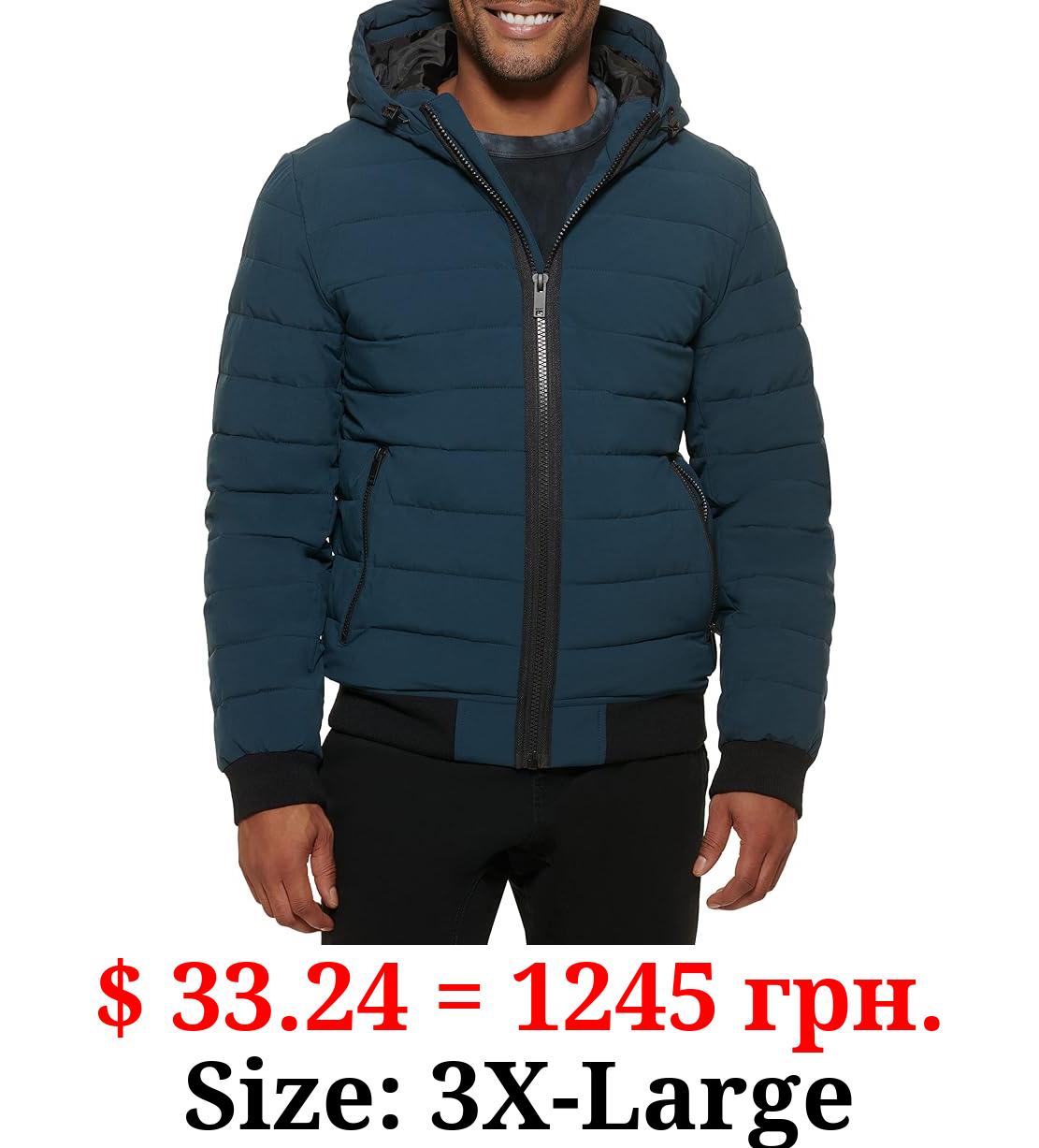 DKNY Men's Quilted Performance Hooded Bomber Jacket