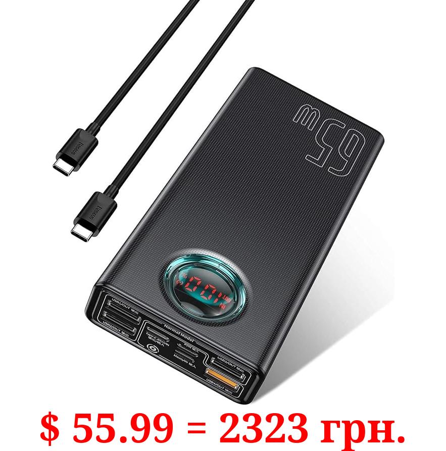 Baseus Portable Charger, 30,000mAh Power Bank 65W Battery Pack, Smart Digital Display, 7-Port for Laptop, MacBook, iPad, iPhone 15/14/13 Series, Steam Deck, ROG Ally, Samsung (Black)