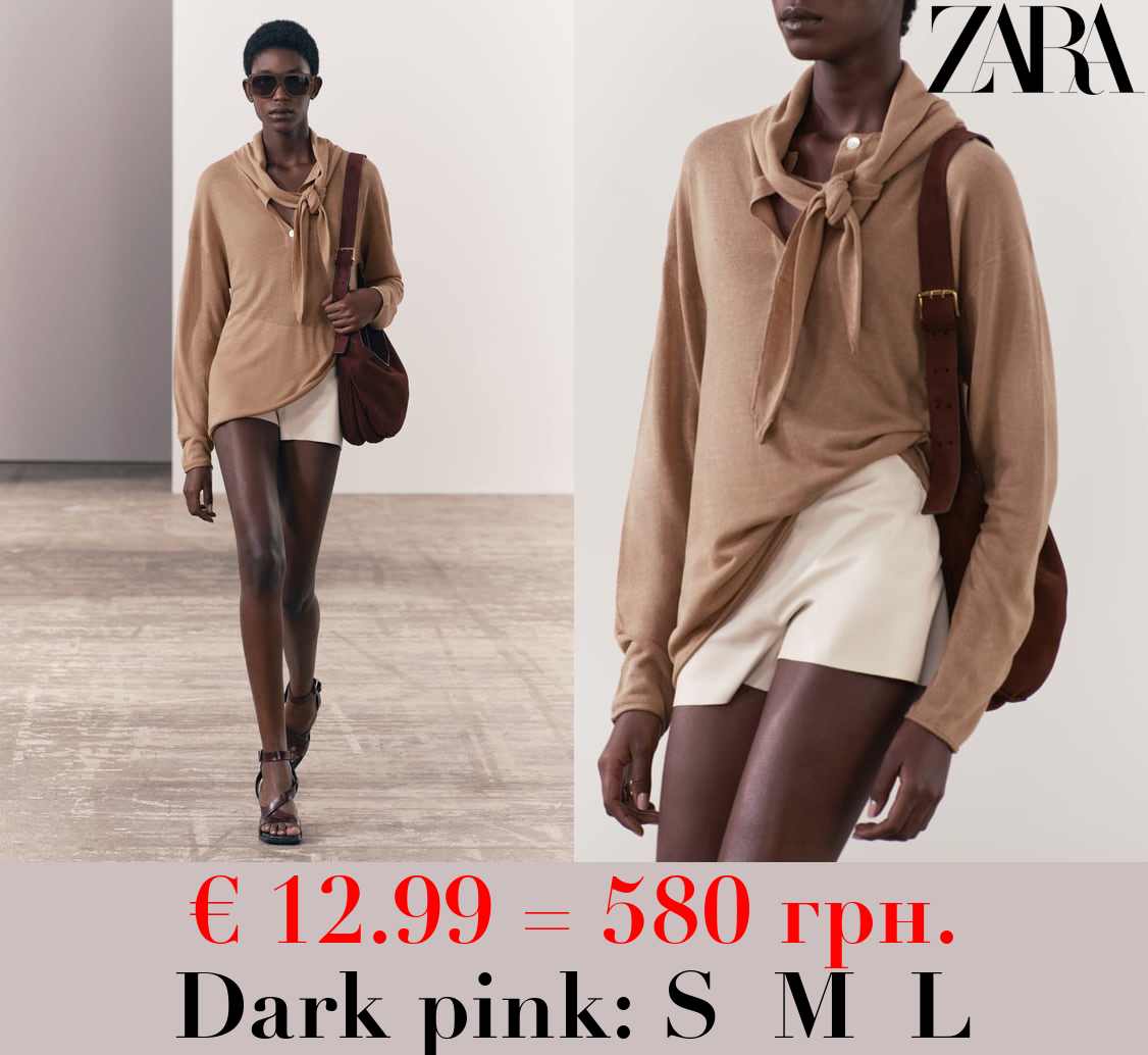 PLAIN FINE KNIT SWEATER WITH SCARF