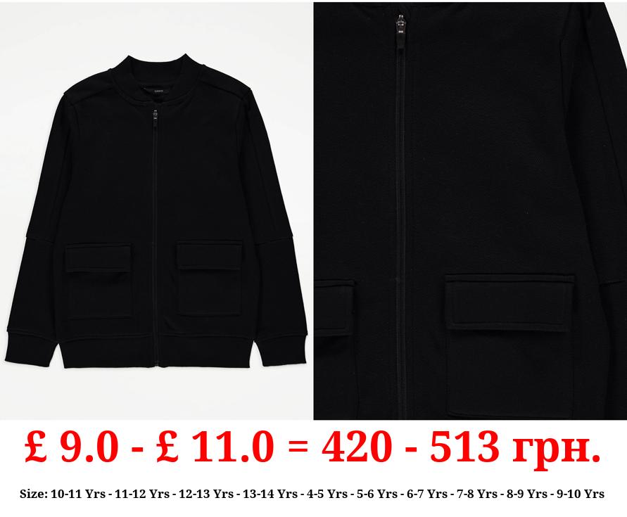Black Zip Through Pocket Shacket
