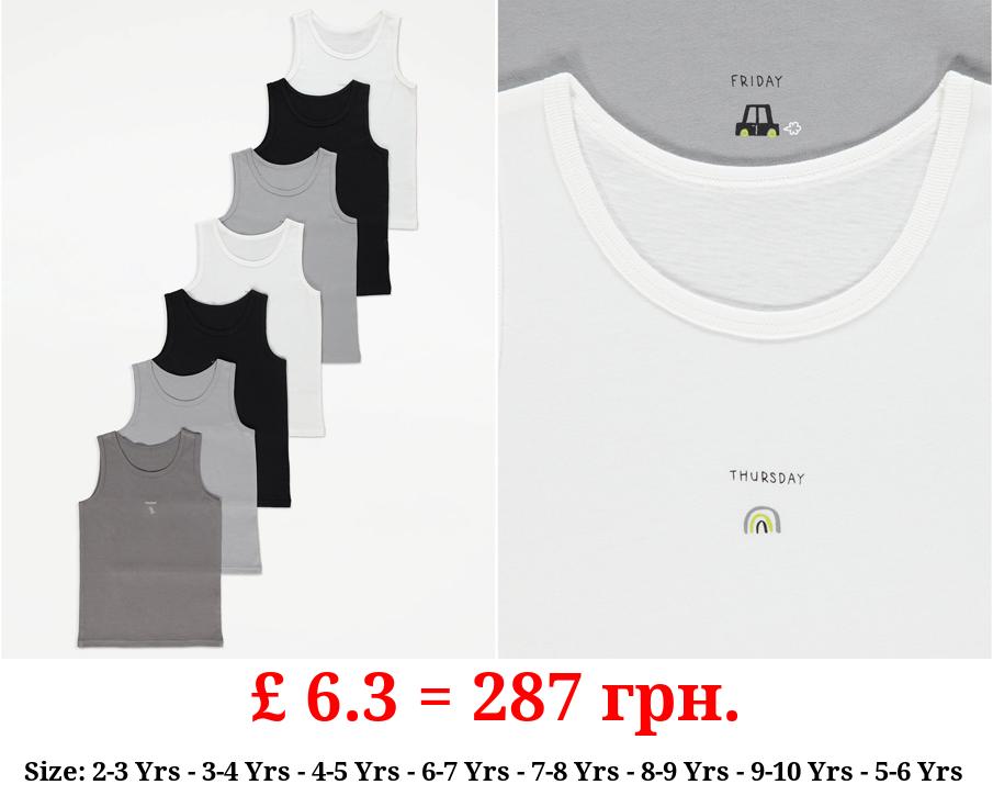 Grey Days Of The Week Slogan Print Vests 7 Pack
