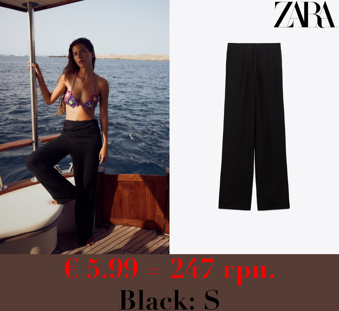 LINEN BLEND WRAP TROUSERS WITH KNOT