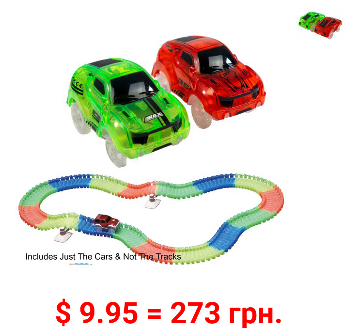 2 Magic Twister Flexible Glow In the Dark Race Car Track Vehicles - New Turbo Race Cars Addon Set