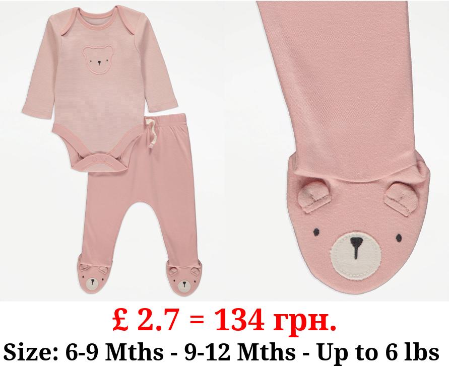 Pink Bear Long Sleeve Bodysuit and Trousers Outfit