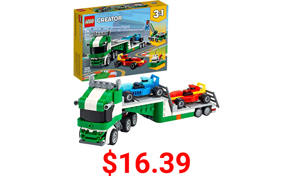 LEGO Creator 3in1 Race Car Transporter 31113 Building Kit; Makes a Great Gift for Kids Who Love Fun Toys and Creative Building, New 2021 (328 Pieces)