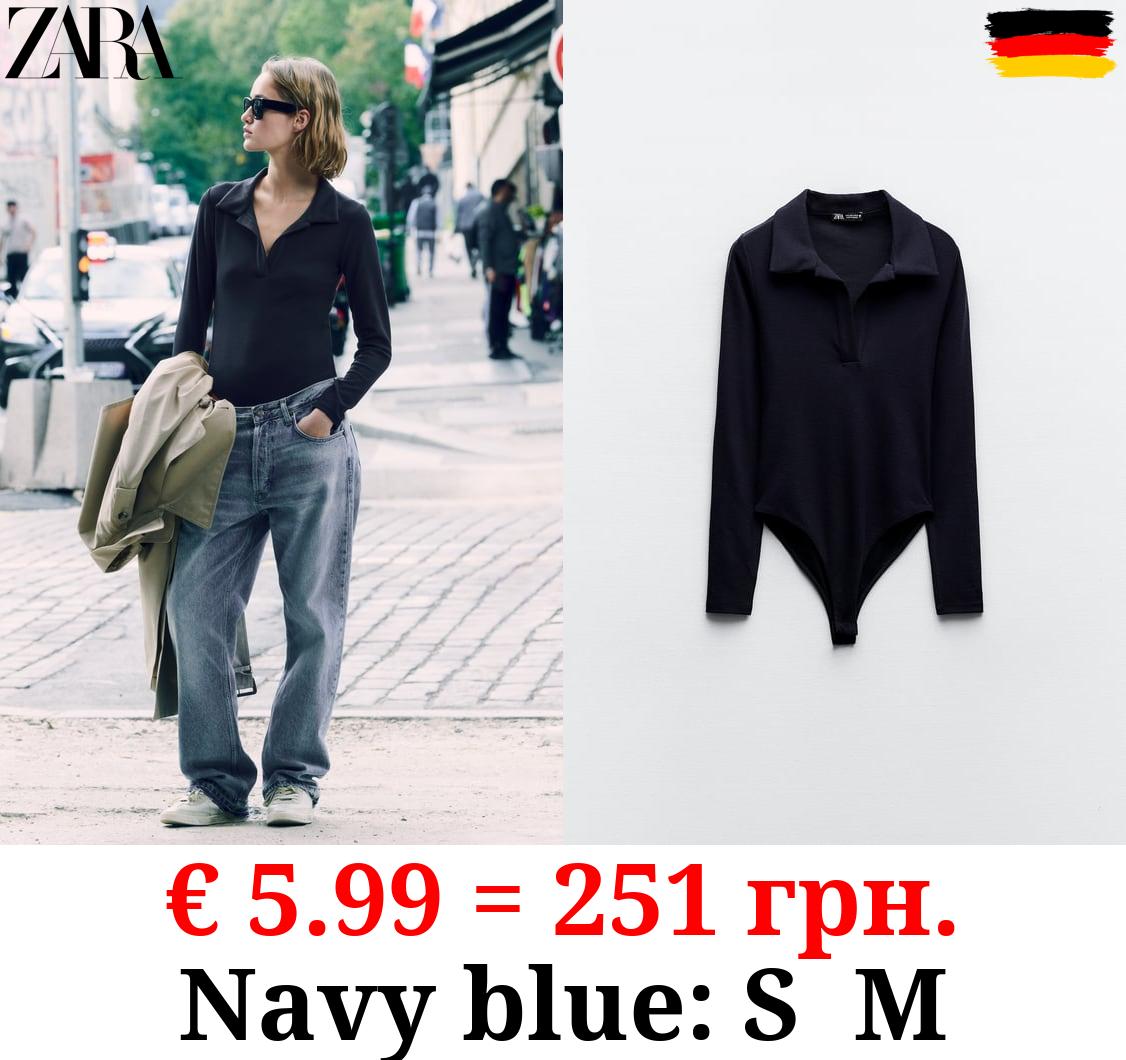 INTERLOCK BODYSUIT WITH POLO COLLAR