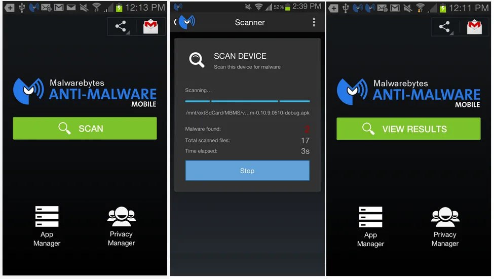 Malwarebytes on Android Screen. Malwarebytes on Android screenshot.