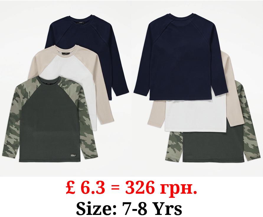 Textured Long Raglan Sleeve Tops 3 Pack