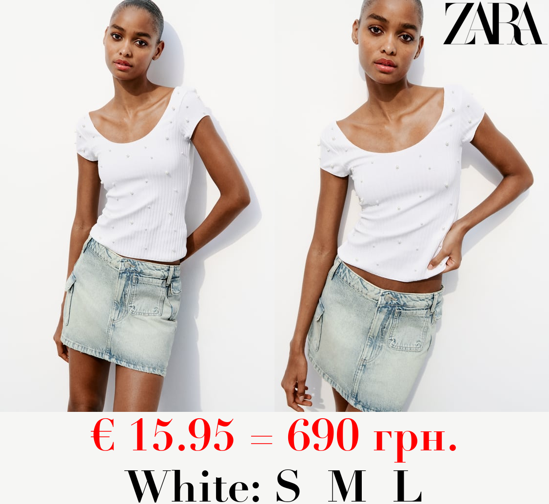 T-SHIRT WITH FAUX PEARL DETAILS