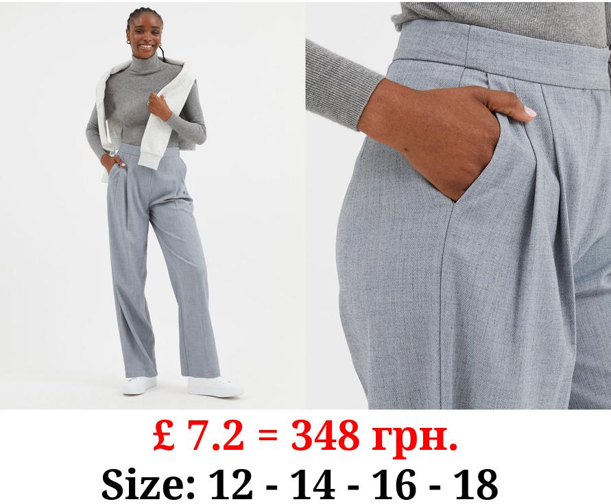 Grey Pleated Wide Leg Trousers