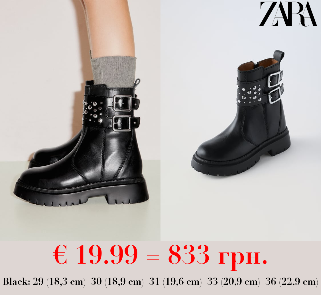 STUDDED LEATHER ANKLE BOOTS