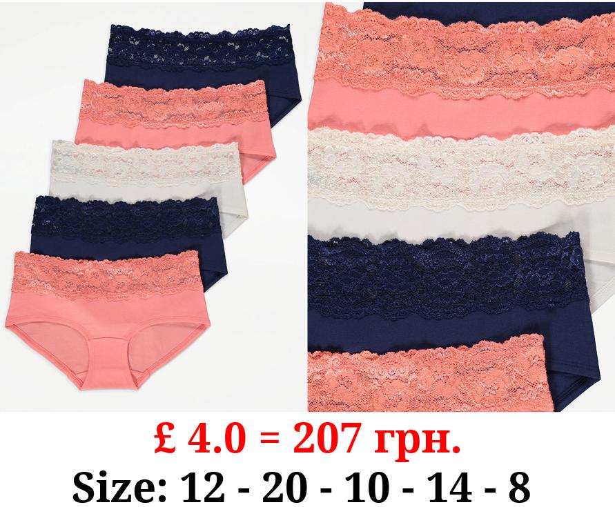 Lace Top Short Knickers 5 Pack