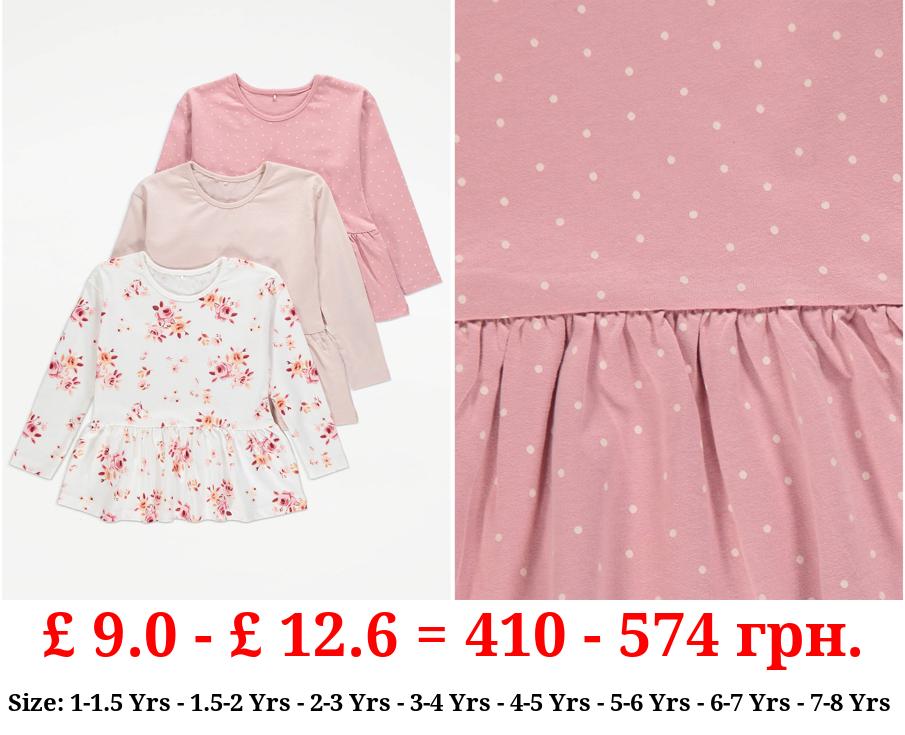 Pink Rose Print Peplum Tops 3 Pack