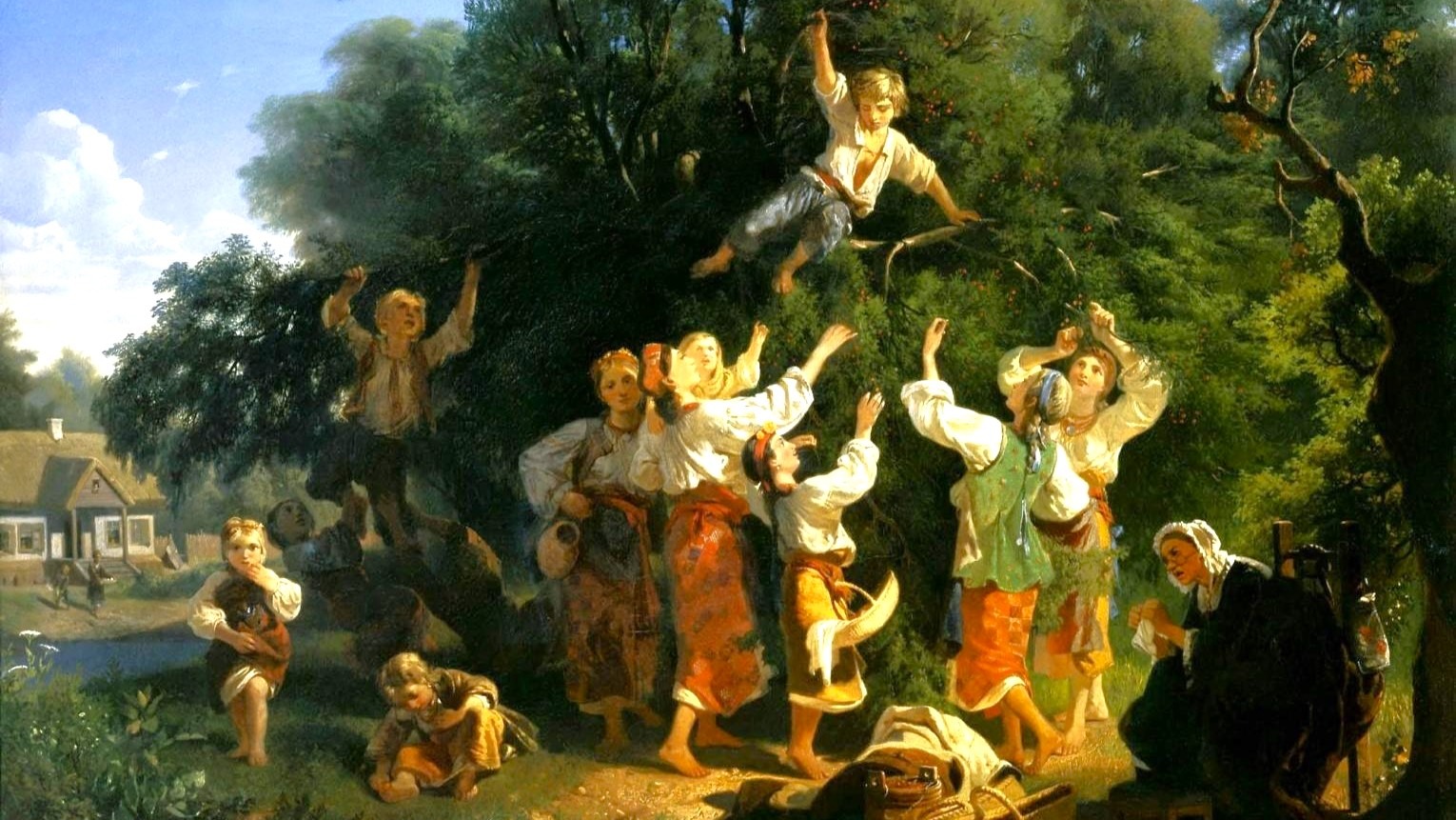 Иван Соколов. Сбор вишни в помещичьем саду на Украине (1858)