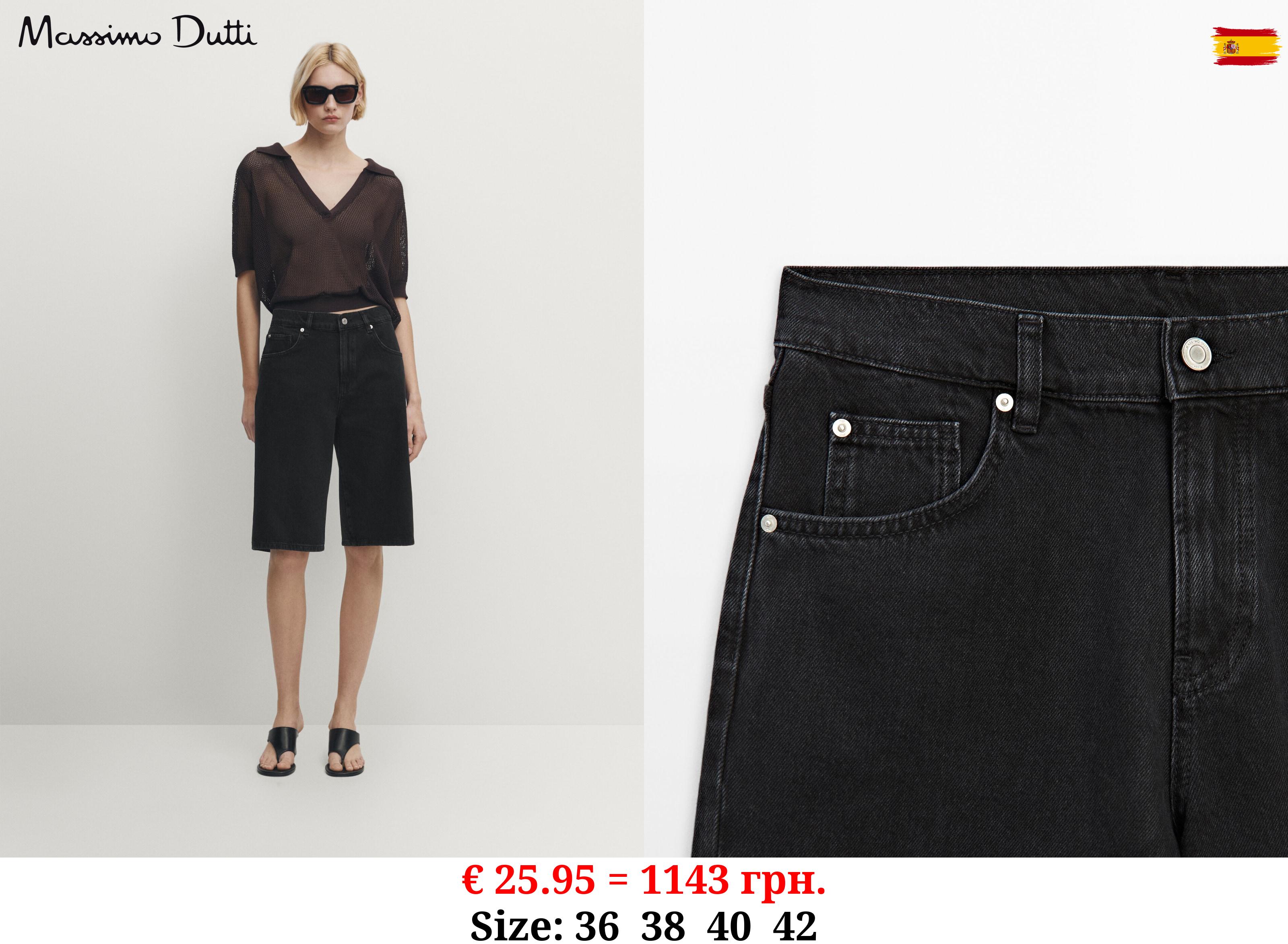 100% cotton denim Bermuda shorts BLACK