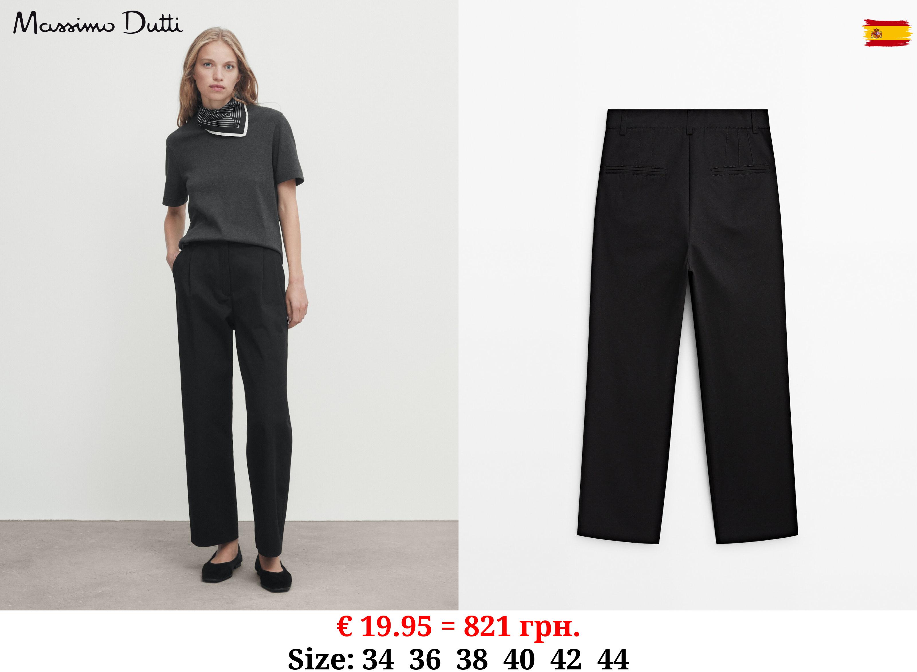 Cotton darted straight fit trousers BLACK