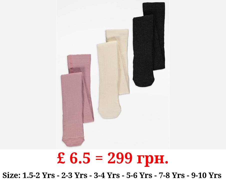 Plain Ribbed Tights 3 Pack
