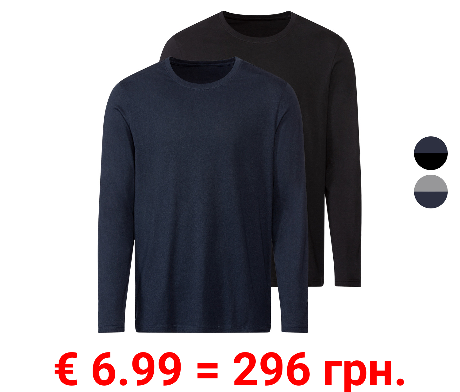 LIVERGY® Herren Langarmshirt, 2 Stück, mit Rundhalsausschnitt