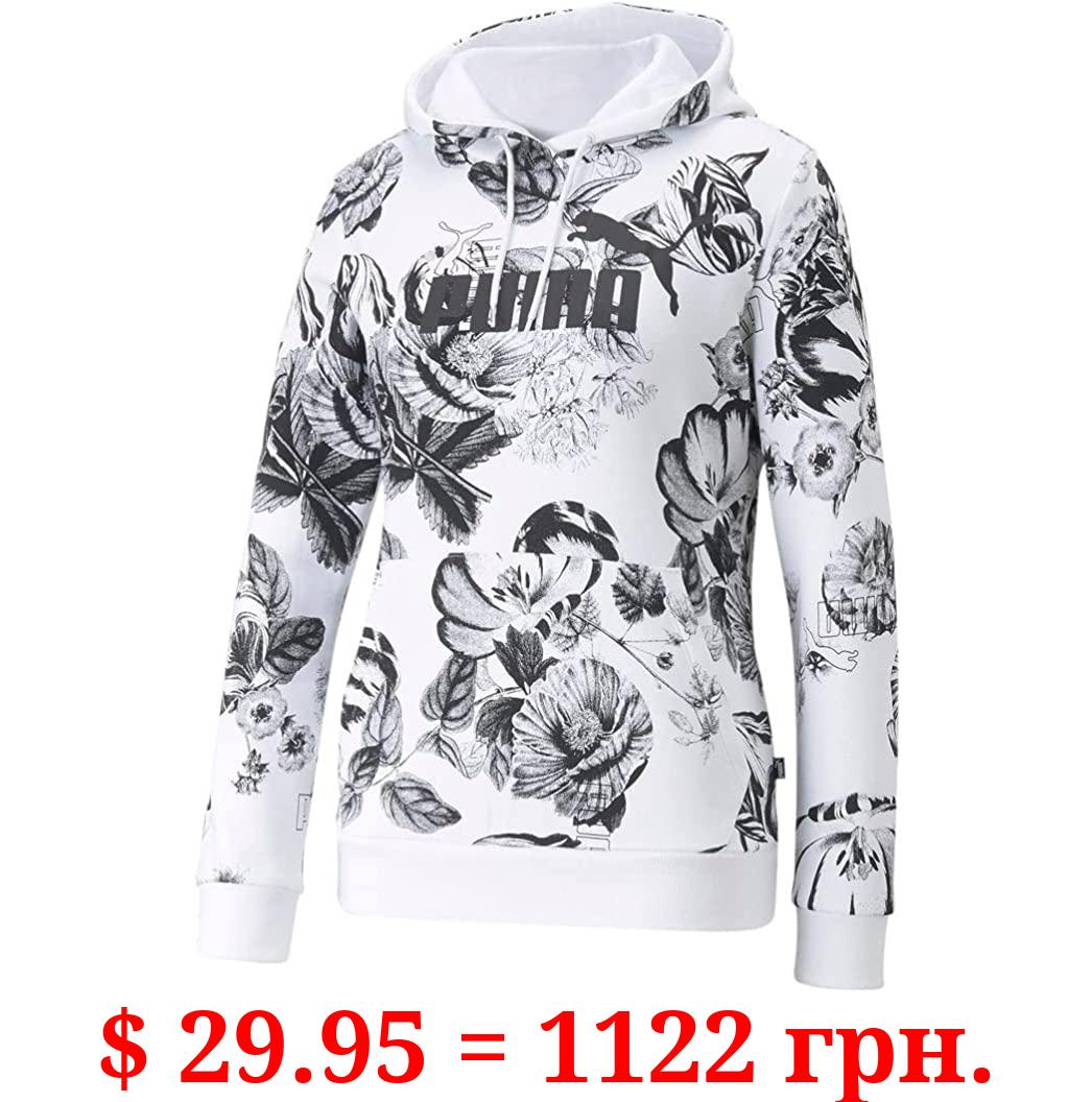 PUMA Womens Frozen Flower Floral Hoodie Casual Hoodie Drawstring - White