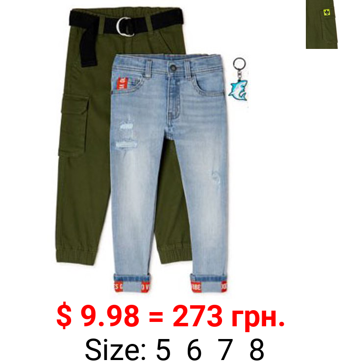 365 Kids from Garanimals Boys' Denim & Cargo Pants, 2-Pack, Sizes 4-10