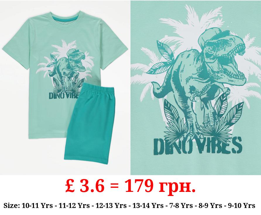 Turquoise Dinosaur Palm Tree Short Pyjamas