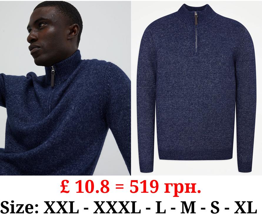 Navy Wool Blend Quarter Zip Jumper