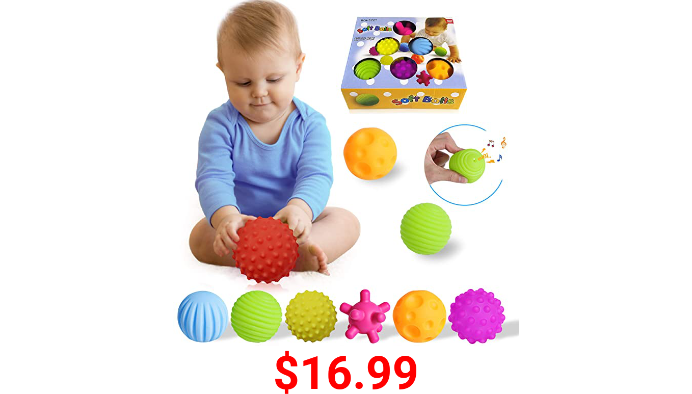 Sensory Balls For Baby Textured Multi Baby Balls Gift Sets, Massage Stress Relief Water Bath Toys Spikey Sensory Squeeze Ball 6 month baby toys For Kids Toddlers(6 Pack)