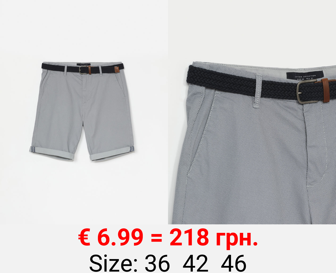 Micro print Chino Bermuda shorts with belt