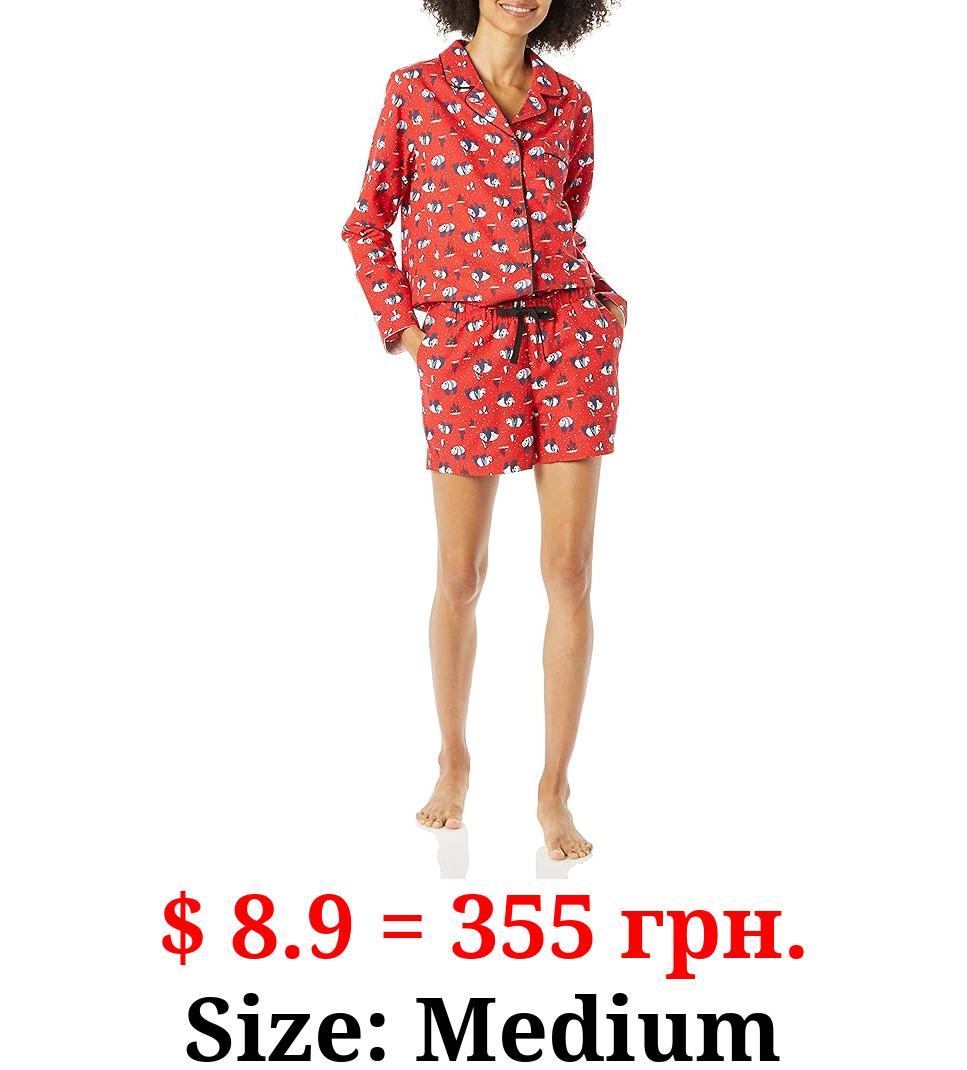 Amazon Essentials Women's Lightweight Woven Flannel Pajama Set with Shorts-Discontinued Colors