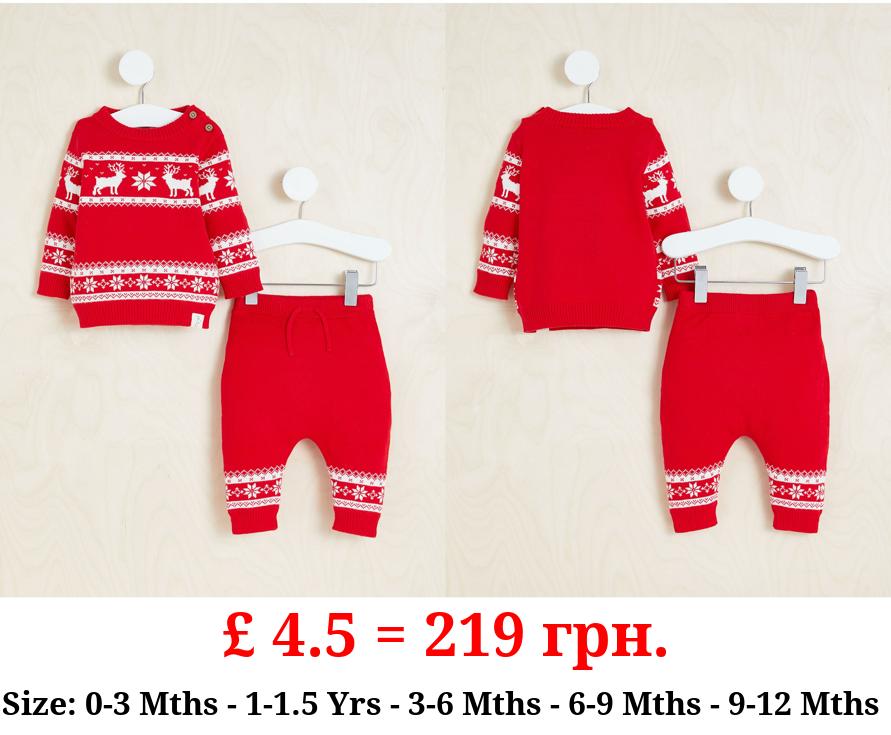Billie Faiers Red Fairisle Jumper and Leggings Outfit