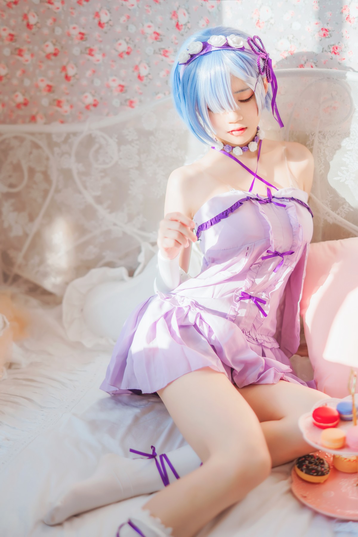 Cosplay 桜桃喵 蕾姆睡裙 21