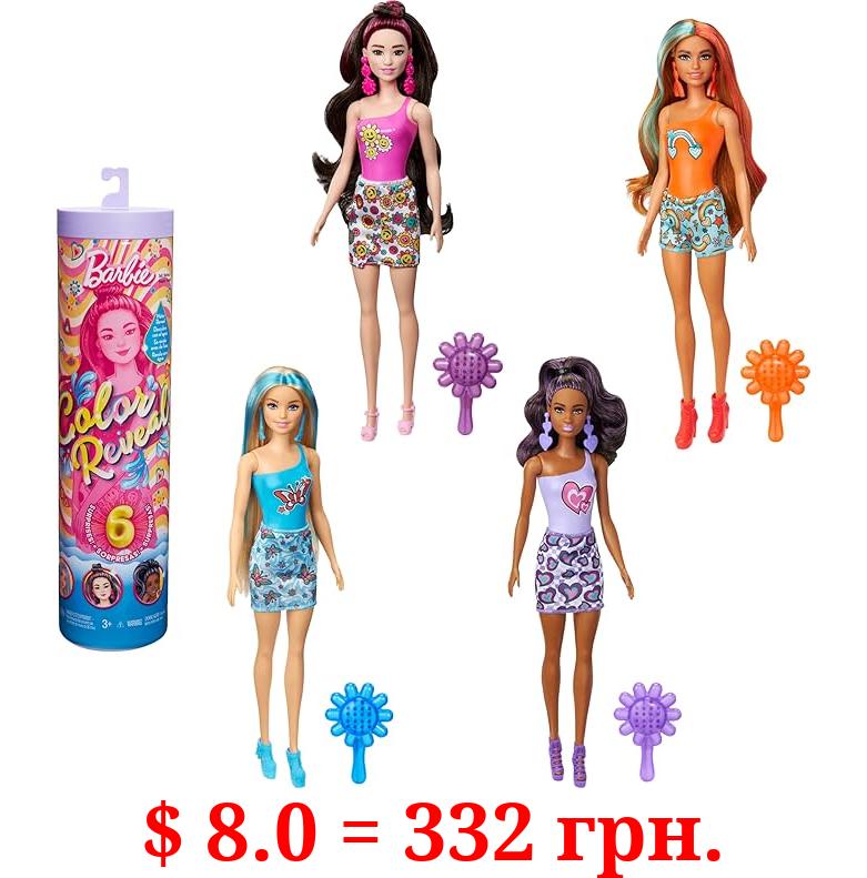 Barbie Color Reveal Doll & Accessories with 6 Unboxing Surprises, Rainbow-Inspired Series with Color-Change Bodice, 1960s Theme